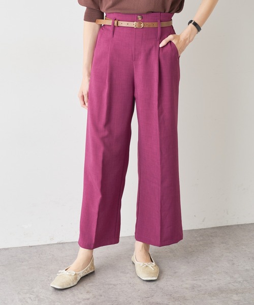 natural couture（ナチュラルクチュール）の「合皮ベルト付きタックパンツ（その他パンツ・レディース・ピンク/チェック/グリーン/ブラウン・FREE）」の14枚目の写真