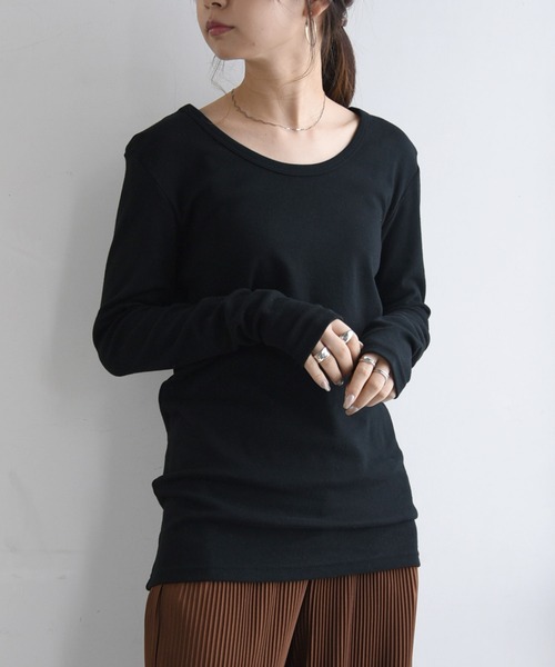 日本製】 涙開きスムースコットンロングカットソー（Tシャツ