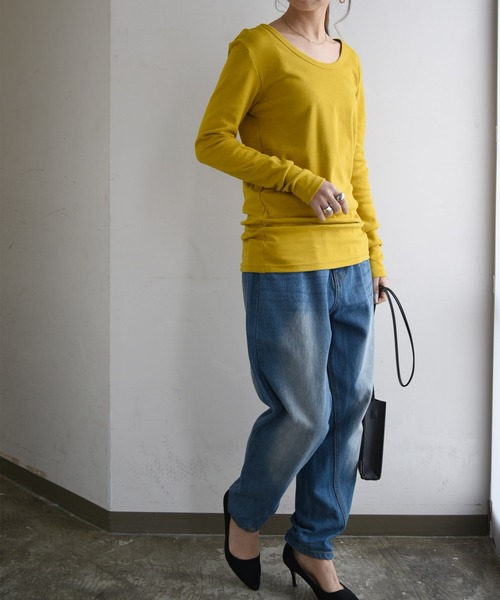 and it_(アンドイット)の「【日本製】 涙開きスムースコットンロングカットソー(Tシャツ/カットソー・レディース・オフホワイト/杢グレー/オートミール/ネイビー/ラベンダー/マスタード/モカ/ブルー/ブルーグリーン/ブラック/ワインレッド/チャコールグレー・MEDIUM/X-LARGE/LARGE)」の17枚目の写真