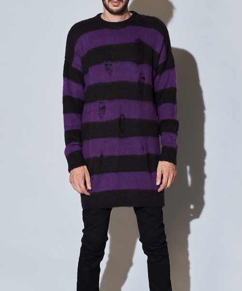 NO ID.（ノーアイディ）の「シャギーニットボーダーラダリングBIG-PO（ニット/セーター・メンズ・ホワイト/パープル/レッド/ブルー・ONE SIZE）」の5枚目の写真