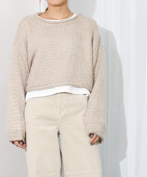 Per sist ence(パーシエンス)の「Per sist ence/パーシエンス 透かし編み ニットプルオーバー(ニット/セーター・レディース・ブラック/イエロー/アイボリー/グレイッシュベージュ・FREE)」の1枚目の写真