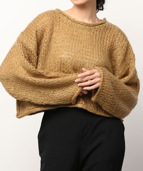 Per sist ence(パーシエンス)の「Per sist ence/パーシエンス 透かし編み ニットプルオーバー(ニット/セーター・レディース・ブラック/イエロー/アイボリー/グレイッシュベージュ・FREE)」の4枚目の写真