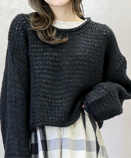 Per sist ence(パーシエンス)の「Per sist ence/パーシエンス 透かし編み ニットプルオーバー(ニット/セーター・レディース・ブラック/イエロー/アイボリー/グレイッシュベージュ・FREE)」の22枚目の写真