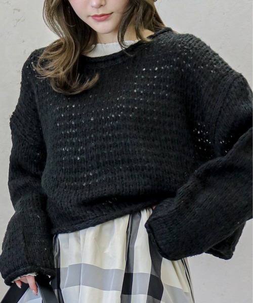 Per sist ence(パーシエンス)の「Per sist ence/パーシエンス 透かし編み ニットプルオーバー(ニット/セーター・レディース・ブラック/イエロー/アイボリー/グレイッシュベージュ・FREE)」の21枚目の写真