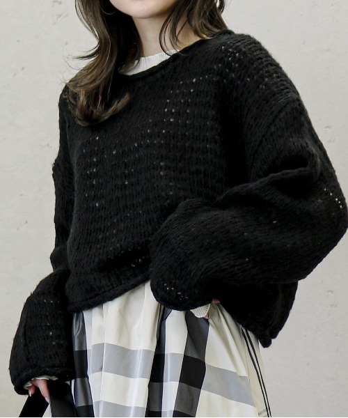 Per sist ence(パーシエンス)の「Per sist ence/パーシエンス 透かし編み ニットプルオーバー(ニット/セーター・レディース・ブラック/イエロー/アイボリー/グレイッシュベージュ・FREE)」の20枚目の写真