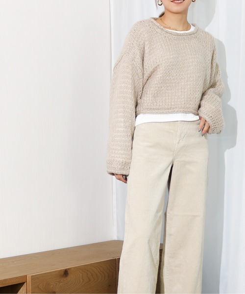 Per sist ence(パーシエンス)の「Per sist ence/パーシエンス 透かし編み ニットプルオーバー(ニット/セーター・レディース・ブラック/イエロー/アイボリー/グレイッシュベージュ・FREE)」の6枚目の写真