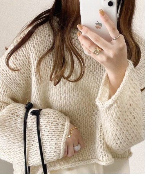 Per sist ence(パーシエンス)の「Per sist ence/パーシエンス 透かし編み ニットプルオーバー(ニット/セーター・レディース・ブラック/イエロー/アイボリー/グレイッシュベージュ・FREE)」の11枚目の写真