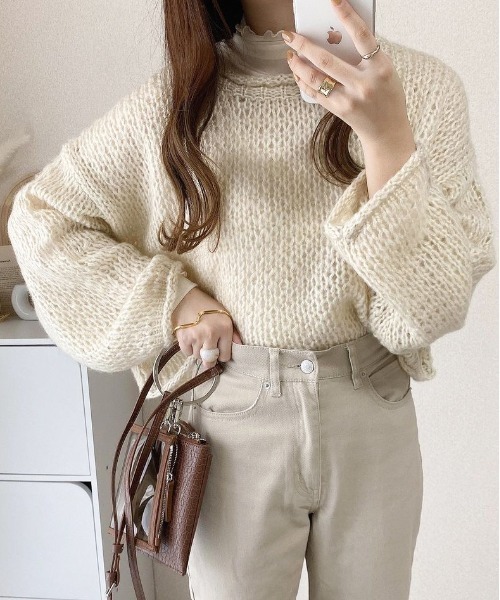 Per sist ence(パーシエンス)の「Per sist ence/パーシエンス 透かし編み ニットプルオーバー(ニット/セーター・レディース・ブラック/イエロー/アイボリー/グレイッシュベージュ・FREE)」の12枚目の写真