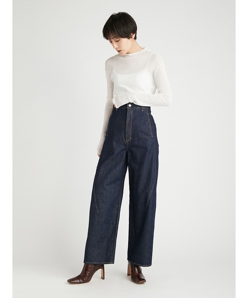 styling/(スタイリング)の「シアーリブニットハイネックプルオーバー(ニット/セーター・レディース・ホワイト/ピンクベージュ/ピンク/ブラック・FREE)」の5枚目の写真