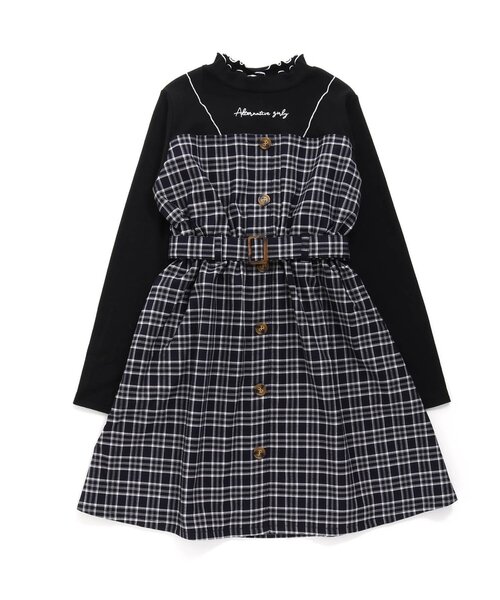algy（アルジー）の「チェックドッキングワンピ（ワンピース・キッズ・ベージュ/ブラック・XX-SMALL/SMALL/XXX-SMALL/MEDIUM/X-SMALL）」の2枚目の写真