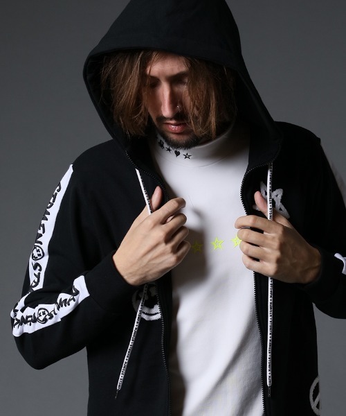 STUD MUFFIN（スタッドマフィン）の「mpa2737-ストレッチベア裏毛 サガラパッチ＆ロゴpt サイドライン ジップパーカー（パーカー・メンズ・ブラック/杢グレー・2/4/3）」の3枚目の写真