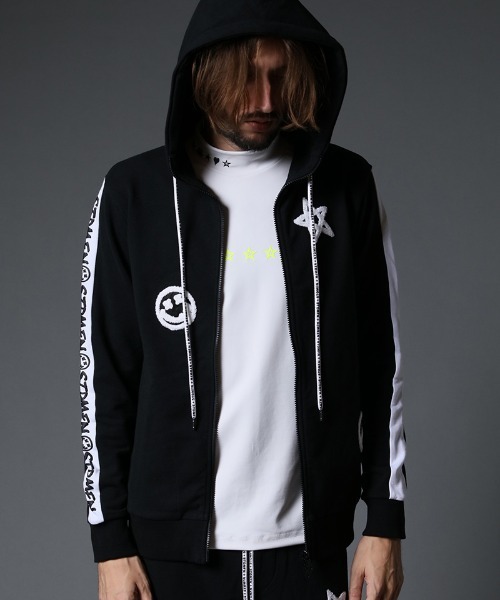 STUD MUFFIN（スタッドマフィン）の「mpa2737-ストレッチベア裏毛 サガラパッチ＆ロゴpt サイドライン ジップパーカー（パーカー・メンズ・ブラック/杢グレー・2/4/3）」の4枚目の写真