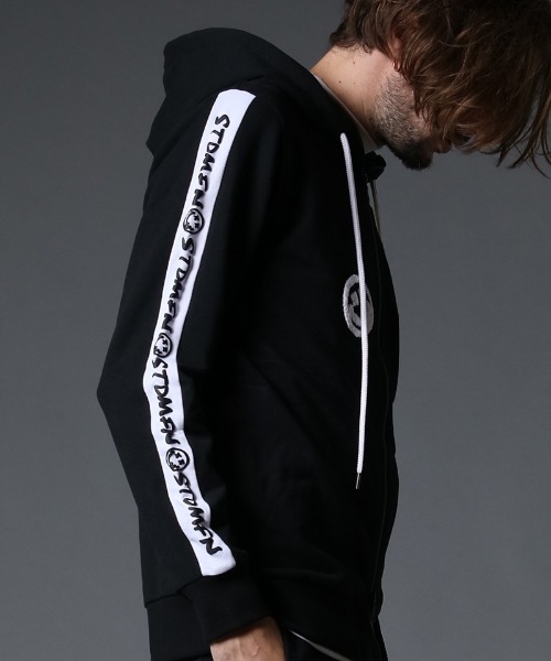 STUD MUFFIN（スタッドマフィン）の「mpa2737-ストレッチベア裏毛 サガラパッチ＆ロゴpt サイドライン ジップパーカー（パーカー・メンズ・ブラック/杢グレー・2/4/3）」の5枚目の写真