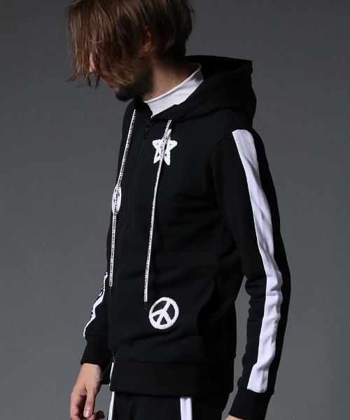 STUD MUFFIN（スタッドマフィン）の「mpa2737-ストレッチベア裏毛 サガラパッチ＆ロゴpt サイドライン ジップパーカー（パーカー・メンズ・ブラック/杢グレー・2/4/3）」の6枚目の写真