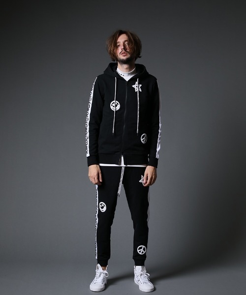 STUD MUFFIN（スタッドマフィン）の「mpa2737-ストレッチベア裏毛 サガラパッチ＆ロゴpt サイドライン ジップパーカー（パーカー・メンズ・ブラック/杢グレー・2/4/3）」の8枚目の写真