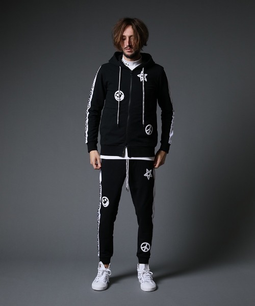 STUD MUFFIN（スタッドマフィン）の「mpa2737-ストレッチベア裏毛 サガラパッチ＆ロゴpt サイドライン ジップパーカー（パーカー・メンズ・ブラック/杢グレー・2/4/3）」の9枚目の写真