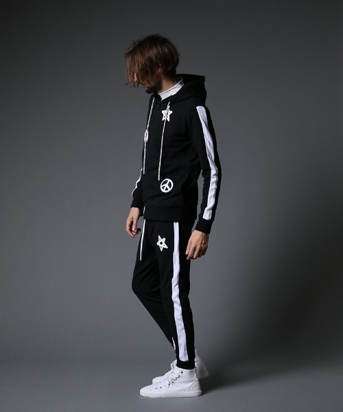 STUD MUFFIN（スタッドマフィン）の「mpa2737-ストレッチベア裏毛 サガラパッチ＆ロゴpt サイドライン ジップパーカー（パーカー・メンズ・ブラック/杢グレー・2/4/3）」の12枚目の写真