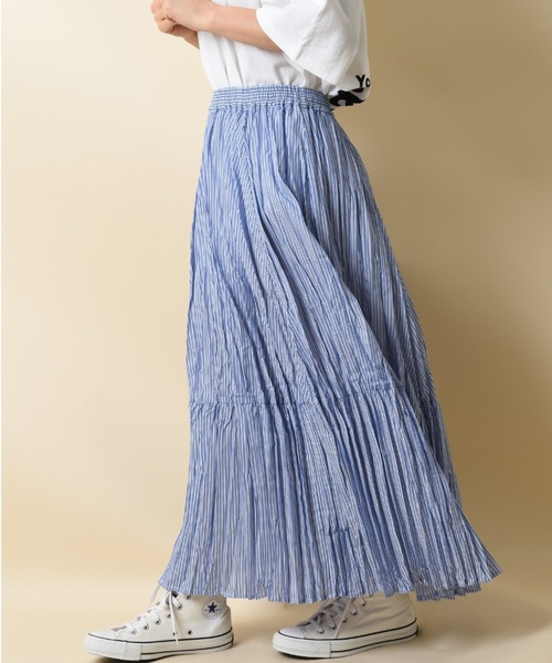 INTERPLANET(インタープラネット)の「ランダムプリーツロングスカート(スカート・レディース・ブルー/ブラック/ブルー系その他・FREE)」の1枚目の写真