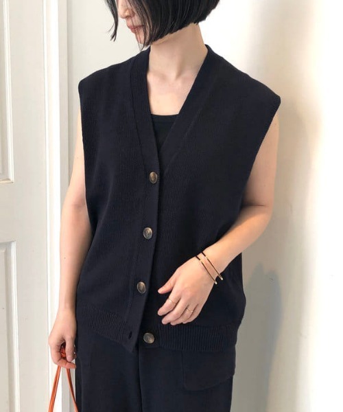 Demi-Luxe BEAMS（デミルクス ビームス）の「Demi-Luxe BEAMS / ニット ベスト（ベスト・レディース・ネイビー/オフホワイト・ONE SIZE）」の14枚目の写真