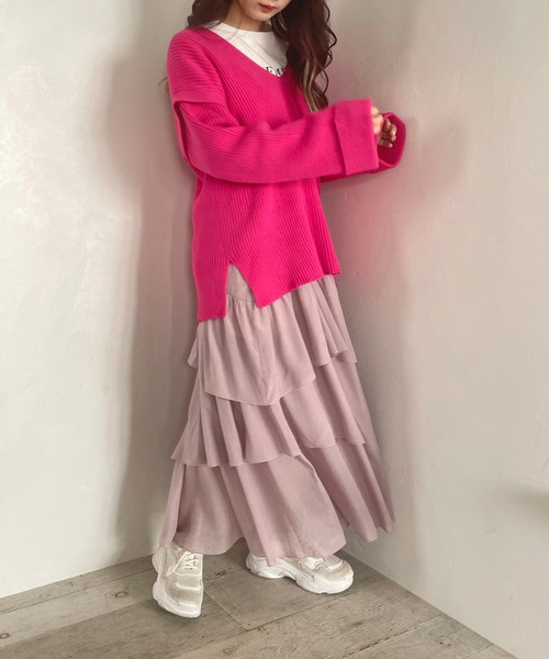 きらっとふわっとゆれるティアードロングスカート