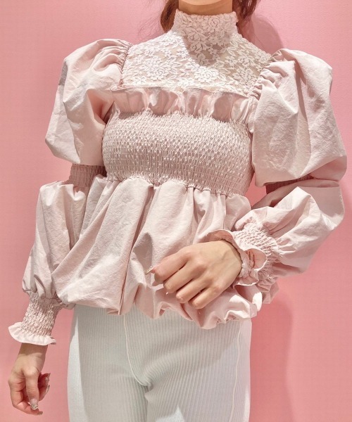 lilLilly pain リボンシャツパフブラウス ホワイト pain】リボンシャツパフブラウス❤︎SET UP対応 | lilLilly