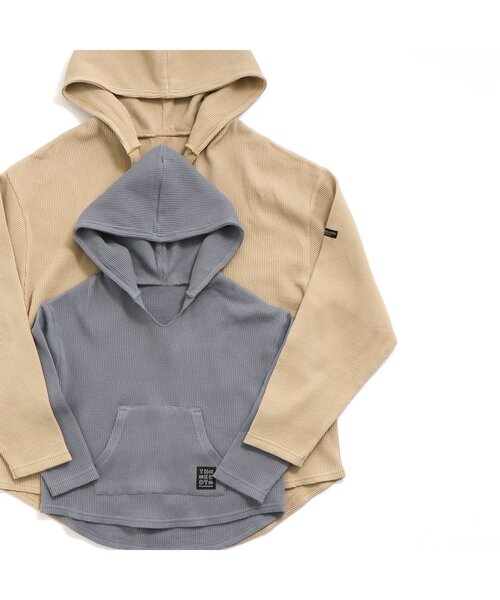 BREEZE by saori（ブリーズバイサオリ）の「WEB限定ワッフルパーカー(大人)【BREEZE by saori】（パーカー・レディース・ベージュ/ブルー・MEDIUM）」の4枚目の写真