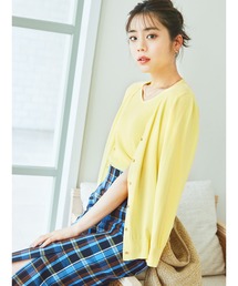 Te chichi | 【貴島明日香コラボ】Vネックカーディガン＋半袖リブニットアンサンブル(ニット/セーター)