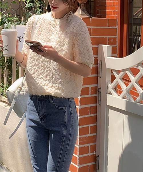 me+em select（ミームセレクト）の「※※【 ５color 】シースルーフリルレースニットブラウス（シャツ/ブラウス・レディース・アイボリー/ピンク/ミント/ブラック/スモークピンク・FREE）」の15枚目の写真