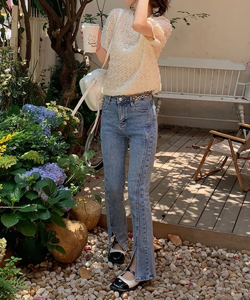 me+em select（ミームセレクト）の「※※【 ５color 】シースルーフリルレースニットブラウス（シャツ/ブラウス・レディース・アイボリー/ピンク/ミント/ブラック/スモークピンク・FREE）」の20枚目の写真