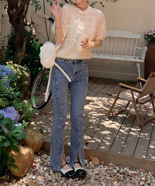 me+em select（ミームセレクト）の「※※【 ５color 】シースルーフリルレースニットブラウス（シャツ/ブラウス・レディース・アイボリー/ピンク/ミント/ブラック/スモークピンク・FREE）」の18枚目の写真