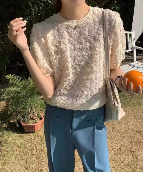 me+em select（ミームセレクト）の「※※【 ５color 】シースルーフリルレースニットブラウス（シャツ/ブラウス・レディース・アイボリー/ピンク/ミント/ブラック/スモークピンク・FREE）」の21枚目の写真