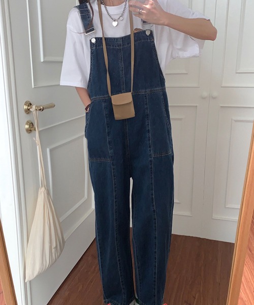 meJane（ミージェーン）の「デニムオーバーオールワイドパンツ（サロペット/オーバーオール・レディース・インディゴブルー・M/L）」の3枚目の写真