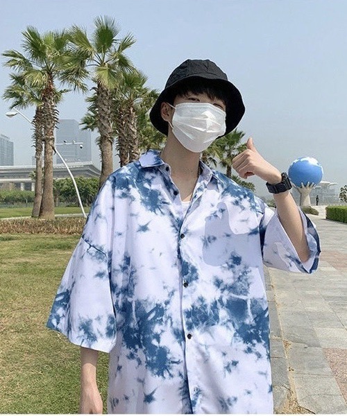 BASQUE magenta(バスクマゼンタ)の「タイダイ柄ビッグシルエットレギュラーカラー半袖シャツ(シャツ/ブラウス・メンズ・ブラック/ブルー・FREE)」の11枚目の写真