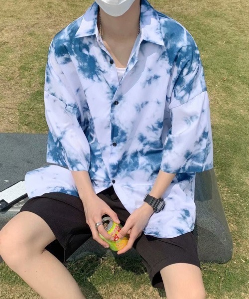 BASQUE magenta(バスクマゼンタ)の「タイダイ柄ビッグシルエットレギュラーカラー半袖シャツ(シャツ/ブラウス・メンズ・ブラック/ブルー・FREE)」の15枚目の写真