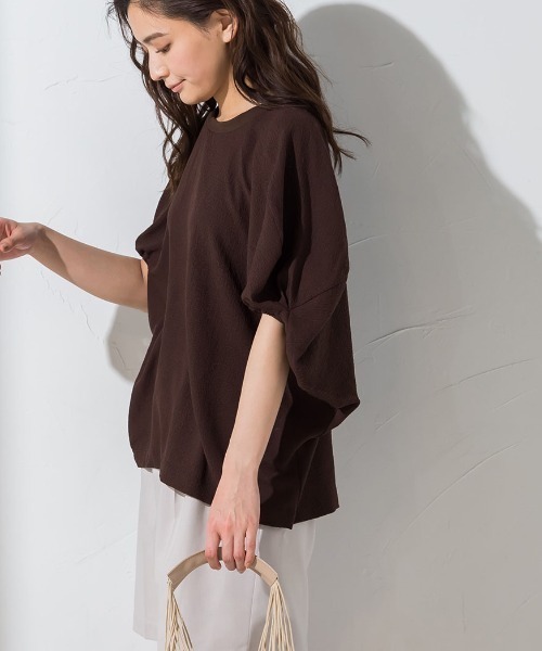 socolla（ソコラ）の「【socolla】サッカードルマンプルオーバー≪洗濯機で洗える≫（シャツ/ブラウス・レディース・ホワイト/ブラウン/ブラック系その他/ブルー系その他・M）」の4枚目の写真