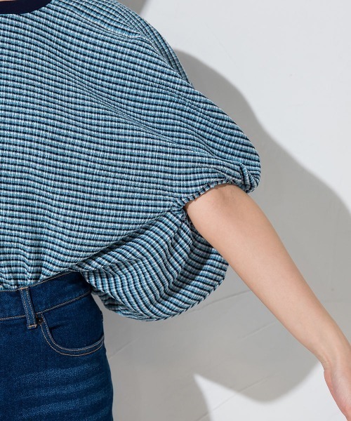 socolla（ソコラ）の「【socolla】サッカードルマンプルオーバー≪洗濯機で洗える≫（シャツ/ブラウス・レディース・ホワイト/ブラウン/ブラック系その他/ブルー系その他・M）」の16枚目の写真