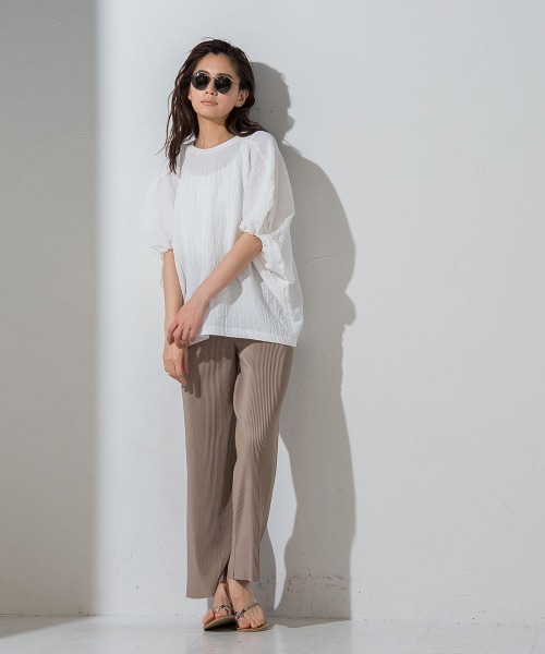 socolla（ソコラ）の「【socolla】サッカードルマンプルオーバー≪洗濯機で洗える≫（シャツ/ブラウス・レディース・ホワイト/ブラウン/ブラック系その他/ブルー系その他・M）」の17枚目の写真