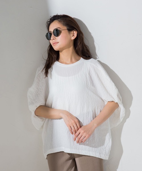 socolla（ソコラ）の「【socolla】サッカードルマンプルオーバー≪洗濯機で洗える≫（シャツ/ブラウス・レディース・ホワイト/ブラウン/ブラック系その他/ブルー系その他・M）」の10枚目の写真