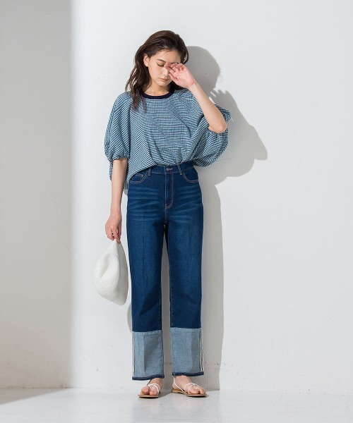 socolla（ソコラ）の「【socolla】サッカードルマンプルオーバー≪洗濯機で洗える≫（シャツ/ブラウス・レディース・ホワイト/ブラウン/ブラック系その他/ブルー系その他・M）」の7枚目の写真