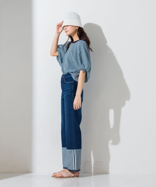 socolla（ソコラ）の「【socolla】サッカードルマンプルオーバー≪洗濯機で洗える≫（シャツ/ブラウス・レディース・ホワイト/ブラウン/ブラック系その他/ブルー系その他・M）」の15枚目の写真