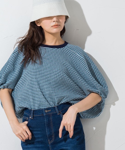 socolla（ソコラ）の「【socolla】サッカードルマンプルオーバー≪洗濯機で洗える≫（シャツ/ブラウス・レディース・ホワイト/ブラウン/ブラック系その他/ブルー系その他・M）」の19枚目の写真