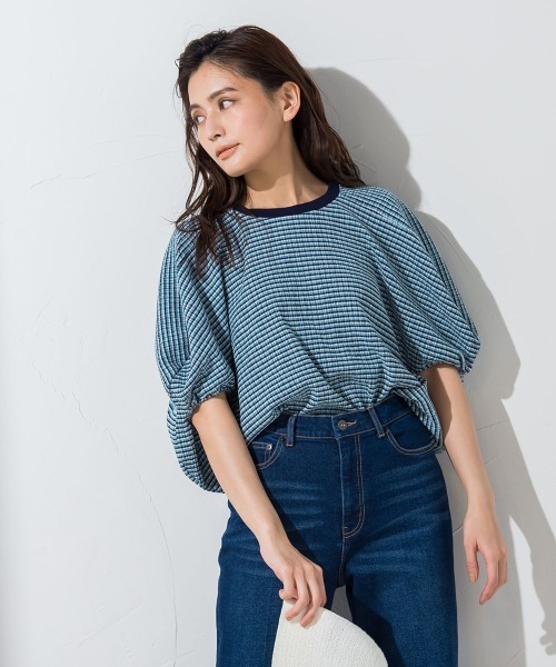 socolla（ソコラ）の「【socolla】サッカードルマンプルオーバー≪洗濯機で洗える≫（シャツ/ブラウス・レディース・ホワイト/ブラウン/ブラック系その他/ブルー系その他・M）」の12枚目の写真