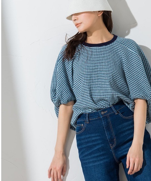 socolla（ソコラ）の「【socolla】サッカードルマンプルオーバー≪洗濯機で洗える≫（シャツ/ブラウス・レディース・ホワイト/ブラウン/ブラック系その他/ブルー系その他・M）」の8枚目の写真