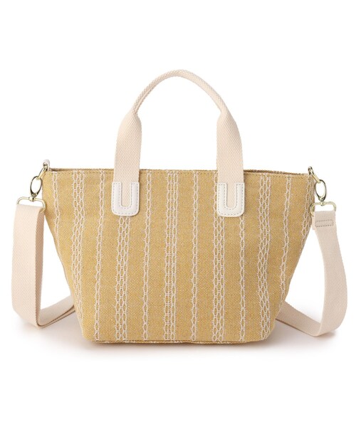 SHOO・LA・RUE（シューラルー）の「◆ストライプ2WAYトート（トートバッグ・レディース・イエロー系2/ベージュ系2/レッド系4・00）」の2枚目の写真