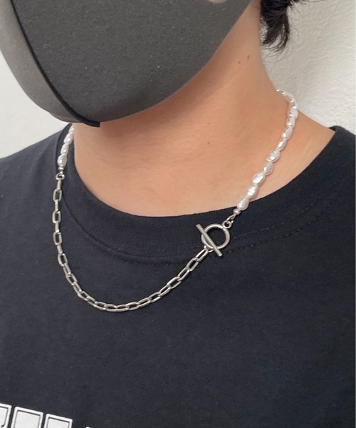 y/m by れぽすけ（イムバイレポスケ）の「チェーンコンビフェイクパールネックレス（ネックレス・メンズ・シルバー・FREE）」の2枚目の写真