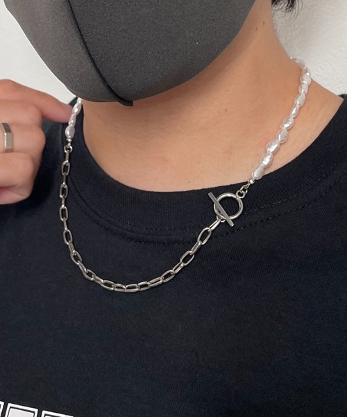 y/m by れぽすけ（イムバイレポスケ）の「チェーンコンビフェイクパールネックレス（ネックレス・メンズ・シルバー・FREE）」の5枚目の写真