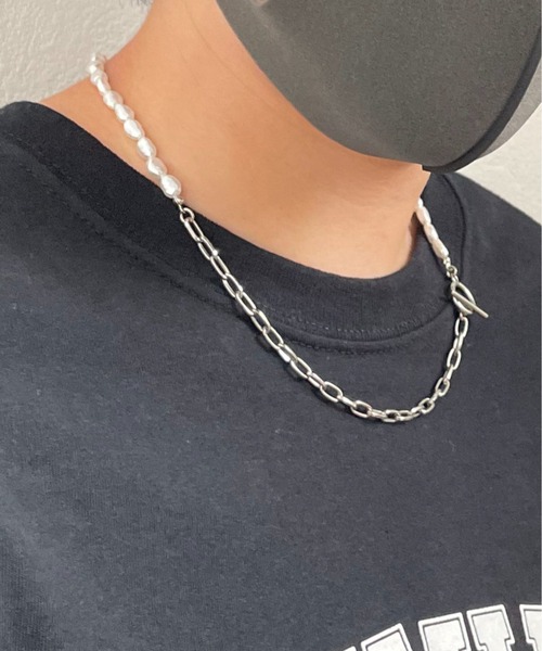 y/m by れぽすけ（イムバイレポスケ）の「チェーンコンビフェイクパールネックレス（ネックレス・メンズ・シルバー・FREE）」の6枚目の写真