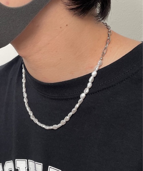 y/m by れぽすけ（イムバイレポスケ）の「チェーンコンビフェイクパールネックレス（ネックレス・メンズ・シルバー・FREE）」の3枚目の写真