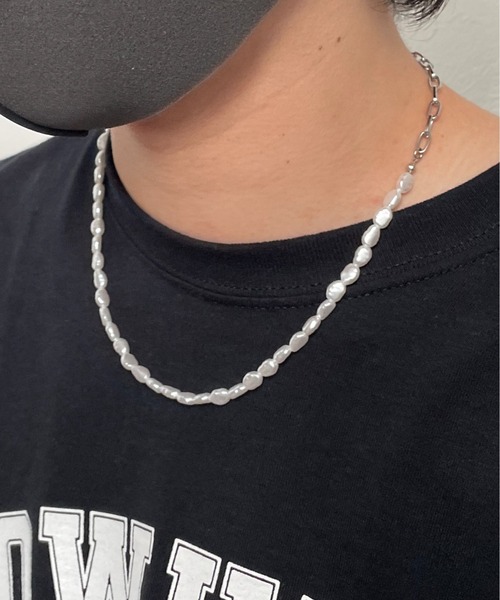 y/m by れぽすけ（イムバイレポスケ）の「チェーンコンビフェイクパールネックレス（ネックレス・メンズ・シルバー・FREE）」の4枚目の写真