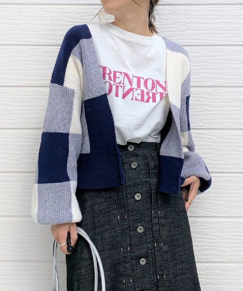 Q(キュー)の「ブロックチェックショートカーデ(カーディガン/ボレロ・レディース・ブラウン系その他/ブルー系その他・MEDIUM)」の1枚目の写真